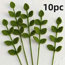 2pcs/6pcs/10pcs Handmade Artificial Woven Eucalyptus Leaves, Creative Crochet Woven Eucalyptus Leaves, Handwoven Leaves, Floral Bouquet Decor Leaves, Woven Leaves