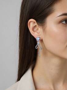 1 par de pendientes de aro exagerados para mujer con lazo de circonita incrustada, accesorios elegantes de mujer, de alta gama, para uso diario, un regalo