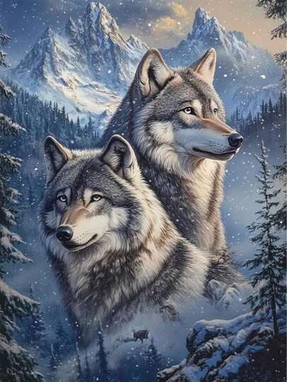 1 Set de Kit de Pintura de Diamantes para Adultos - Lobo en Montaña Nevada, 30x40cm/11.8x15.7 Pulgadas, Diamantes Redondos Completos, Artes y Manualidades, Juego de Agujas Amigable para Principiantes, Decoración del Hogar