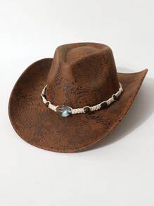 1 buc. Pălărie de cowboy din PU pentru femei, cu imprimeu de șarpe fals, stil occidental unisex, pălărie Fedora casual versatilă, potrivită pentru purtare zilnică, evenimente tematice occidentale, petreceri, festivaluri, festivaluri de muzică