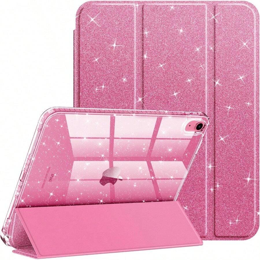 QYFintie Slim Case For IPad A16 11th Generation 11 Inch (2025) IPad 10th Generation 10.9 Inch (2022) Glittering Sparkly Shockproof Cover With Shiny Clear Back Shell Pencil Holder Pink6196