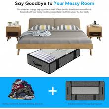 1 Pc Extra Large Underbed Storage Bag With 4 Handles And 2 Sturdy Zippers, Foldable Blanket/Clothes/Quilt Storage Bag With Clear Window, Herringbone Gray, Linen Black
