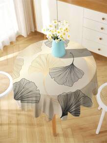 1pc Ginkgo Leaf Printed Tablecloth, Modern Polyester Rectangular Or Round Waterproof Tablecloth, Digital Printing Suitable For Living Room, Outdoor Dining Table, Small Round Table