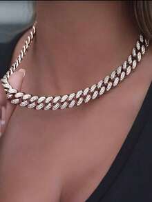 Un collar de aleación con diamantes completos de estilo cubano punk de hip-hop, adecuado para uso diario, viajes urbanos y otras ocasiones, también es un pequeño regalo sorprendente y exquisito - Un collar cubano - Ver 3