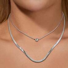 2pcs/Set Double-Layer Retro Personalized Fashion Beaded Snake Bone Chain Necklace Set