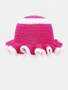 1pc Women Handmade Crochet Ruffle Brim Bucket Hat, Novelty Casual Floppy Cloche Hat - Solid Color - View 31