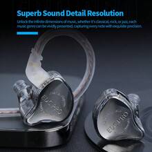 KZ EDC Pro 入耳式监听器，HiFi 立体声，舞台/工作室 IEM 有线隔音耳机，适合发烧友音乐家，可拆卸镀银线缆，包括便携包和舒适的记忆海绵耳塞（黑色） - 黑色 - 查看 6