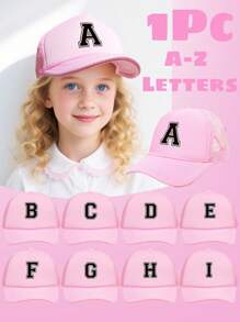 1Pc Children's 26 Letter Printed Baseball Cap, Cute Pink Sunshade Baseball Cap, Mesh Breathable Trucker Cap