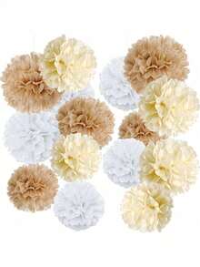 9pcs Paper Pom Poms, White Tissue Flowers, Fluffy Hanging Decoration, For Scene Decor, Home Decor, Room Decor, For Birthday Party Decor, Wedding Anniversary Party Favor, Business Graduation Gift Decor