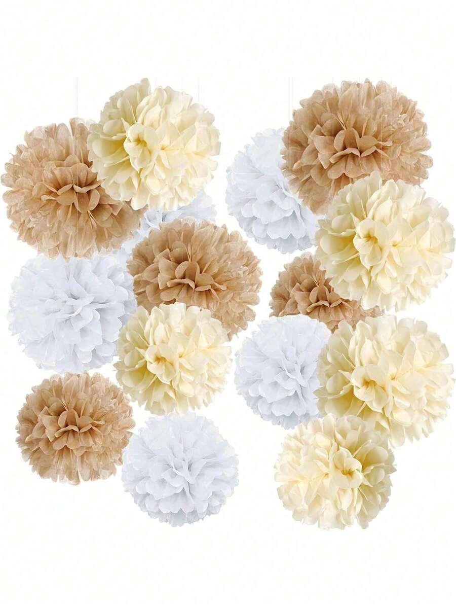 9pcs Paper Pom Poms, White Tissue Flowers, Fluffy Hanging Decoration, For Scene Decor, Home Decor, Room Decor, For Birthday Party Decor, Wedding Anniversary Party Favor, Business Graduation Gift Decor