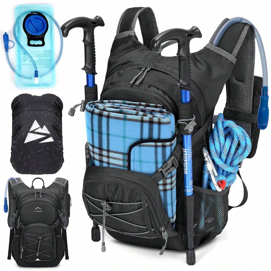 NEWHEY 带水袋的补水背包，18L 轻便徒步背包，男女皆宜，小型隔热补水背包，适合徒步、跑步、骑自行车、骑行 - 彩色 - 查看 1