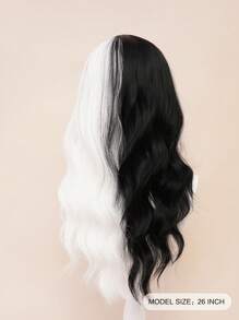 XYUNMI Cosplay Black And White Long Curly Wave Wig 26 Inch With Bangs Easy To Comb And Care Fashion Long Wig Lightweight Breathable Synthetic Heat Resistant Fiber Wig For Women Daily Wear Date Party Cosplay Halloween Lolita Long Curly Wig For All Races