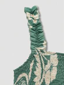 大码印花荷叶边系带A字连衣裙，夏季度假优雅款 - 彩色 - 查看 7