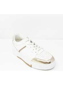 Zapatillas de NIKO AMORE Urbanas Blancas con Estilo Retro, Detalles Dorados Metálicos y Glitter y Suela Bicolor  Casual - Dorado - Ver 3