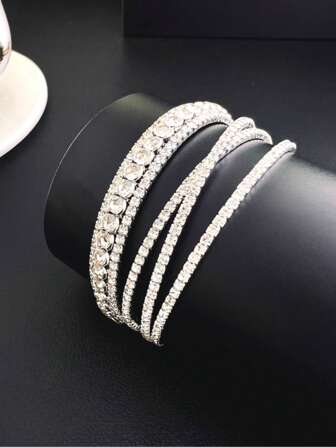 1 pièce Bracelet ouvrant à la mode en zircone cubique, couleur argent, cadeau pour la mariée, mariage, fête, femmes