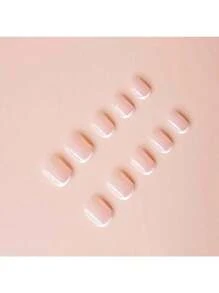 24pcs French Manicure Fake Nails, Perfect Fit Press On Artificial Nails For Ladies & Girls, Suitable For Dates, Gatherings, Parties, Reusable, With 1 Nail File & 1 Jelly Gel'