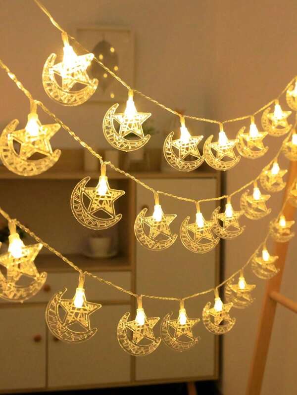 1 pieza Luz de cadena con diseño de luna grande y estrellas grandes de 1.5/3 metros LED para decoración interior de habitaciones, fiestas de cumpleaños, regalos, con estilo de estrellas titilantes para las cuatro estaciones