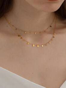 MECYLIFE 1 件简约时尚 18K 金不锈钢流苏和圆盘吊坠项链，适合女士 - 金色水滴 - 查看 4