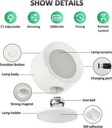 LED Wall Sconces 2 Pcs With Remote, Wall Mounted Lights Rechargeable Battery Operated, 3 Color Temperatures & Dimmable Wall Lamp Magnetic 360° Rotation Wireless Light For Bedroom Living Room - E40 - View 8