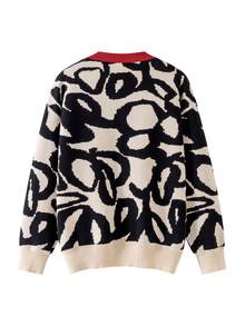 BYGOUBY Plus Size Colorblock Knit Fabric Button-Up Sweater Cardigan, Everyday & Holiday Wear, Autumn/Winter/Fall Vacation - Red - View 6
