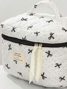 1 Peça Bolsa de Viagem com Alça de Laço Acolchoada e Macia, Moda, Grande Capacidade, Portátil, Conjunto de Armazenamento de Viagem com Divisórias, Bolsa de Lavagem de Viagem Fofa com Bolinhas, Organizador de Cosméticos, Organizador de Escovas de Maquiagem, Para Férias, Volta às Aulas, Bolsa Escolar, Bolsa de Viagem Feminina, Necessaire de Viagem