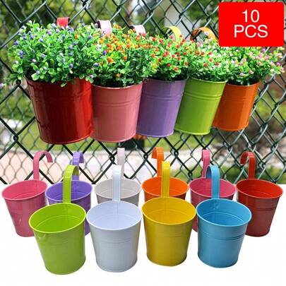 10 PACKS Metal Iron Flower Pot With Detachable Handle, Small Garden Plant Pot Vase Hanging Garden Planter Holders Indoor And Outdoor Home Decor