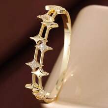 1件装时尚个性化四角星图案镶嵌立方氧化锆女士手链，休闲礼品设计 - 彩色 - 查看 13