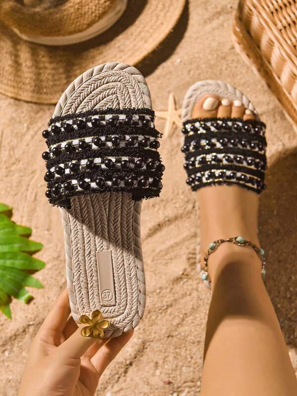 Plus Size Pearl Decor New Design Indie Boutique Beach Vacation Sandals