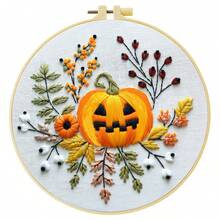 1 件刺绣套件，20x20cm/7.9x7.9 英寸，万圣节南瓜主题，手工 DIY 刺绣套件，适合成人和初学者，包含说明书、印花布、刺绣框架、针线 - 彩色 - 查看 14