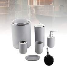 6pcs/Set Bathroom Accessories Set Toothbrush Holder,Trash Can,Soap Dispenser (Gray) Back To School - Dark Grey - View 2