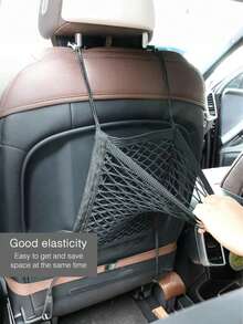 通用汽车座椅储物网袋 - 双层弹力网设计，方便安装头枕或座椅框架，耐用网状材料，适合存放小物品，非常适合家庭用车，汽车储物袋，弹力网袋，汽车配件 - 黑色 - 查看 6