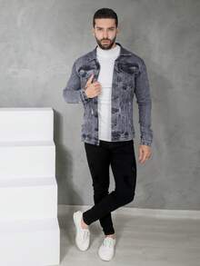 Men's High Quality Winter Premium Denim Jacket - Marbled Black - View 3