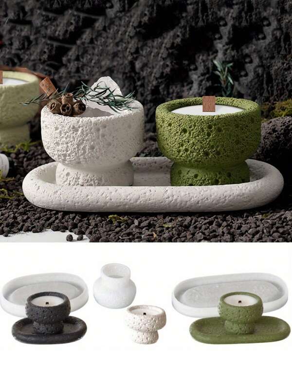 1 buc/set Rock Surface Oval Tava Silicon Mold Cilindru Piatră Lumânare Cupa Rășină Matrite Set Pentru DIY Beton Depozitare Cutie Matrite Lumânare Placă Tencuială Mold Home Decor Mold