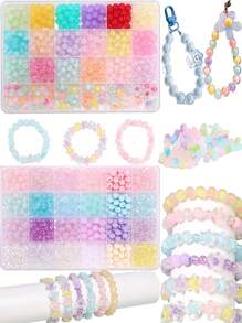 Glas Perlen Armband Bastel-Set, 8mm runde Perlen DIY Schmuckherstellung Hochzeits-Zubehör Acryl Pony Perlen Geschenke