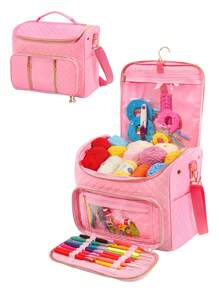 1 Stück einfarbiger gestrickter Aufbewahrungsbeutel, moderner Polyester Haushaltsorganizer Beutel mit großer Kapazität, tragbare Outdoor Reise Handtasche, Aufbewahrung für Nähzubehör, geeignet für Näh- und Strick Hobbys und Anfänger