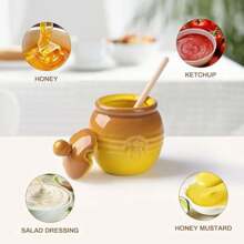 Ceramic Honey Jar With Dipper And Lid Yellow Honey Pot Container For Home Kitchen Storing Honey And Syrup Honey Pot With Dipper