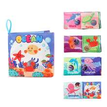 1本婴儿感官布书，婴儿布书早教玩具，带皱纹纸，4面8页英文迷你书动物水果农场布书