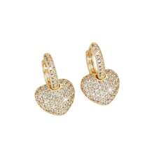 1 对优雅的金色心形吊坠耳环，镶嵌闪亮水钻，奢华设计，适合女性派对、婚礼和特殊场合，是情人节或正式活动的完美礼物，可爱的耳环 - 金色 - 查看 6