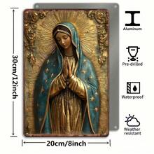Hello Young "Vintage Virgin Of Guadalupe Metal Wall Art - Rustic Tin Sign Religious Decor, Catholic Home Blessing, Our Lady Of Guadalupe Icon, Farmhouse Style Mary Painting For Living Room, Bedroom" - 彩色 - 查看 3