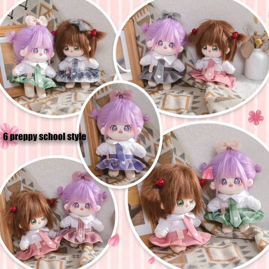 LALAFANFAN 20 公分毛絨娃娃衣服和配件,可愛蝴蝶結裙子和 Jk 服裝,可拆卸和更換 - 紅色 - 查看 1