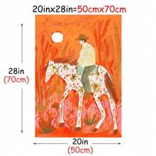 1 pieza Póster de lienzo con diseño de vaquero de dibujos animados vibrante - Arte de pared minimalista moderno, decoración del hogar sin marco para sala de estar, dormitorio u oficina, con fondo floral colorido y tonos naranjas cálidos, regalo perfecto para espacios con temática occidental, decoración del hogar de estilo occidental