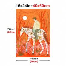 1 pieza Póster de lienzo con diseño de vaquero de dibujos animados vibrante - Arte de pared minimalista moderno, decoración del hogar sin marco para sala de estar, dormitorio u oficina, con fondo floral colorido y tonos naranjas cálidos, regalo perfecto para espacios con temática occidental, decoración del hogar de estilo occidental