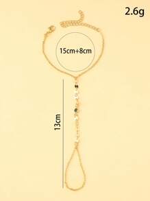 1pc Bohemian Crystal Beaded Finger Hand Chain Bracelet, Women Summer Beach Jewelry