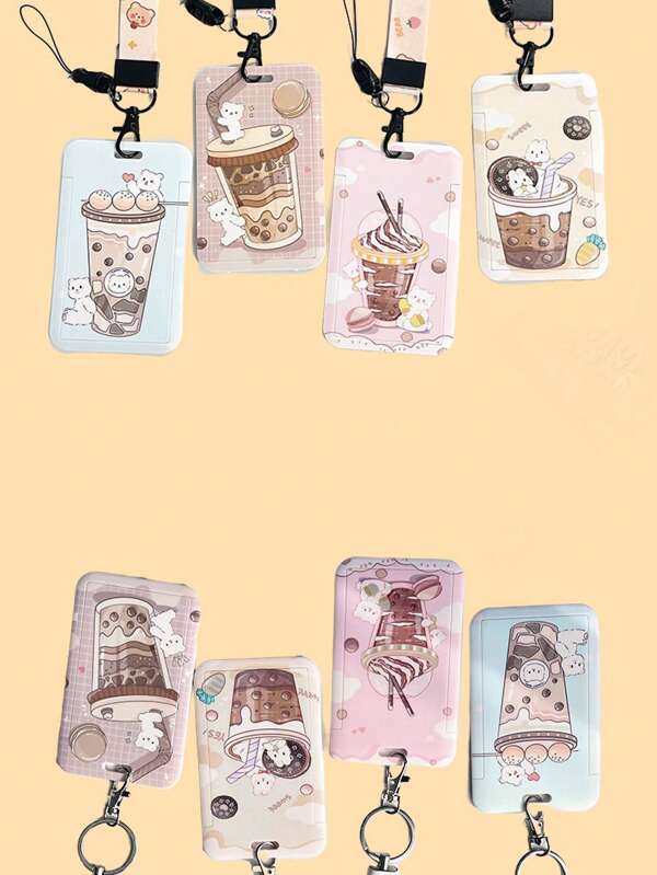 1pc Ice Cream Pass Card Set, Student ID Card Holder Keychain, Unisex Halloween Family Party Bag Accessory, Zinc Alloy Casual Decoration Gift Car Accessories Bag Charm Backpack For School