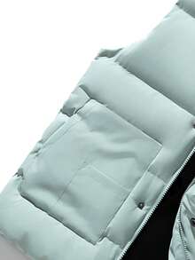 男士秋冬时尚纯色简约无袖马甲外套，休闲舒适 - 薄荷藍 - 查看 6