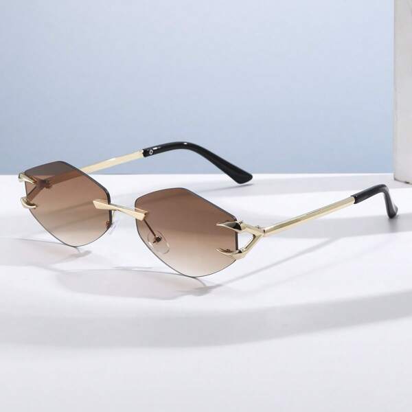 1 Pair Frameless Polygon Shaped Fashionable Fashion Glasses, Suitable For Casual And Street Style