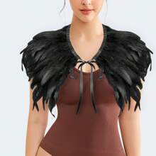 Festliches Federschal-Top, Schal-Cape, Accessoires zum Anziehen Federn-Körpergeschirr für Frauen Tops Cape Schal Schulterschal Punk Gothic Rave Dance Festival Kragen mit Manschetten Schulter Abzeichen Anziehsachen Künstliche Federn