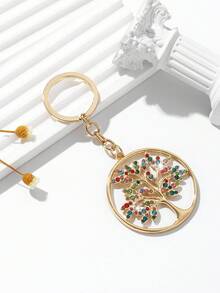 1pc Fashion European Style Hollow Circular Tree Of Life Shaped Keychain Decoration, Embellished With Rhinestones, Suitable For Women Car Keys And Bags Car Accessories Bag Charm Backpack For School Cute Goth Y2k Halloween Accessories Teachers Day Christmas Gift Ideas Bag Lanyards With Id Holder Car Accessories Bag Charms - Multicolor - View 9