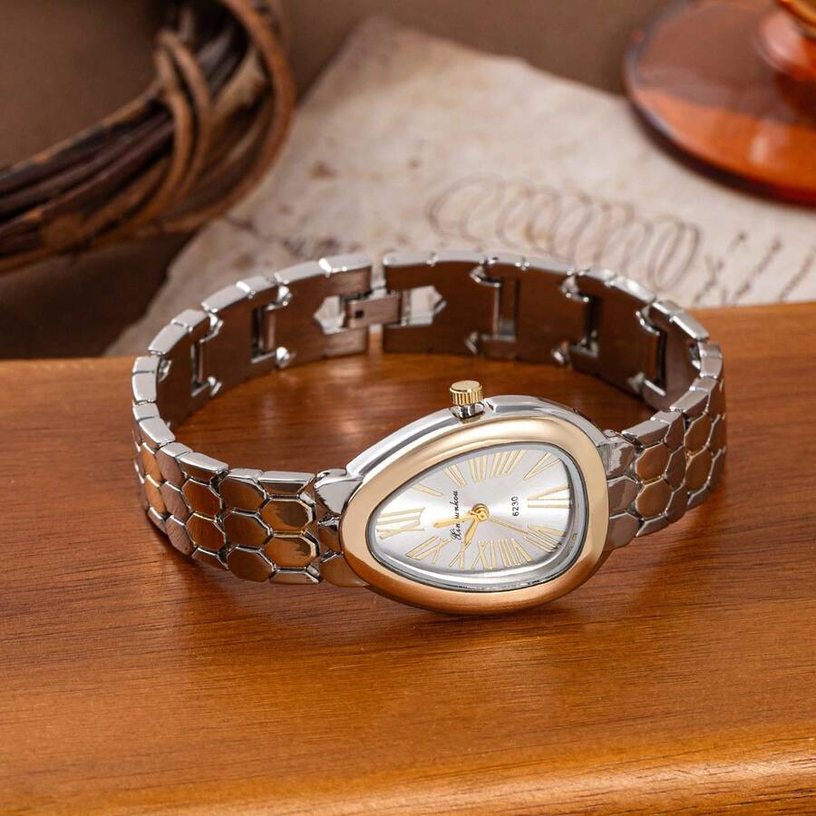 xinyunkou Luxury Niche Elegant Roman Style Large Water Drop Stainless Steel Band Fashion Watch, Refined Gift For Women - Gold - View 1