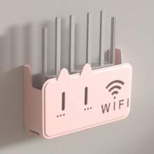 1pc Router Storage Box Fit Standard Router Size, With Adhesive Tape & Screws, Cute Wall-Mounted Router Storage Holder, Plastic Material, Adorable Cat Design With Hollow Cat Face & WiFi Icon, Won't Block Signal, For Daily Home Network Device Organization